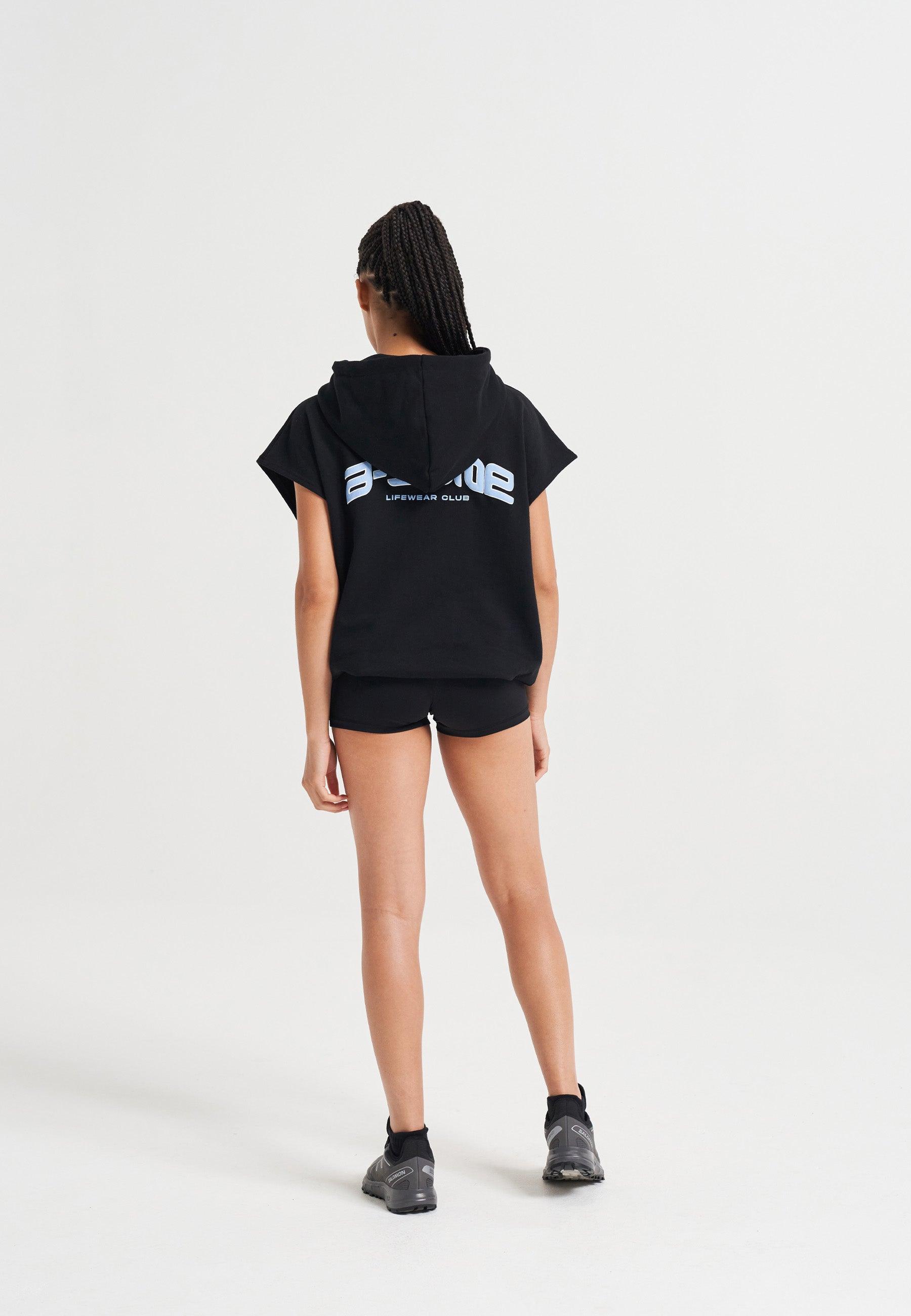 Felpa con cappuccio corta senza maniche con logo A-Game Rotate da donna - Nera