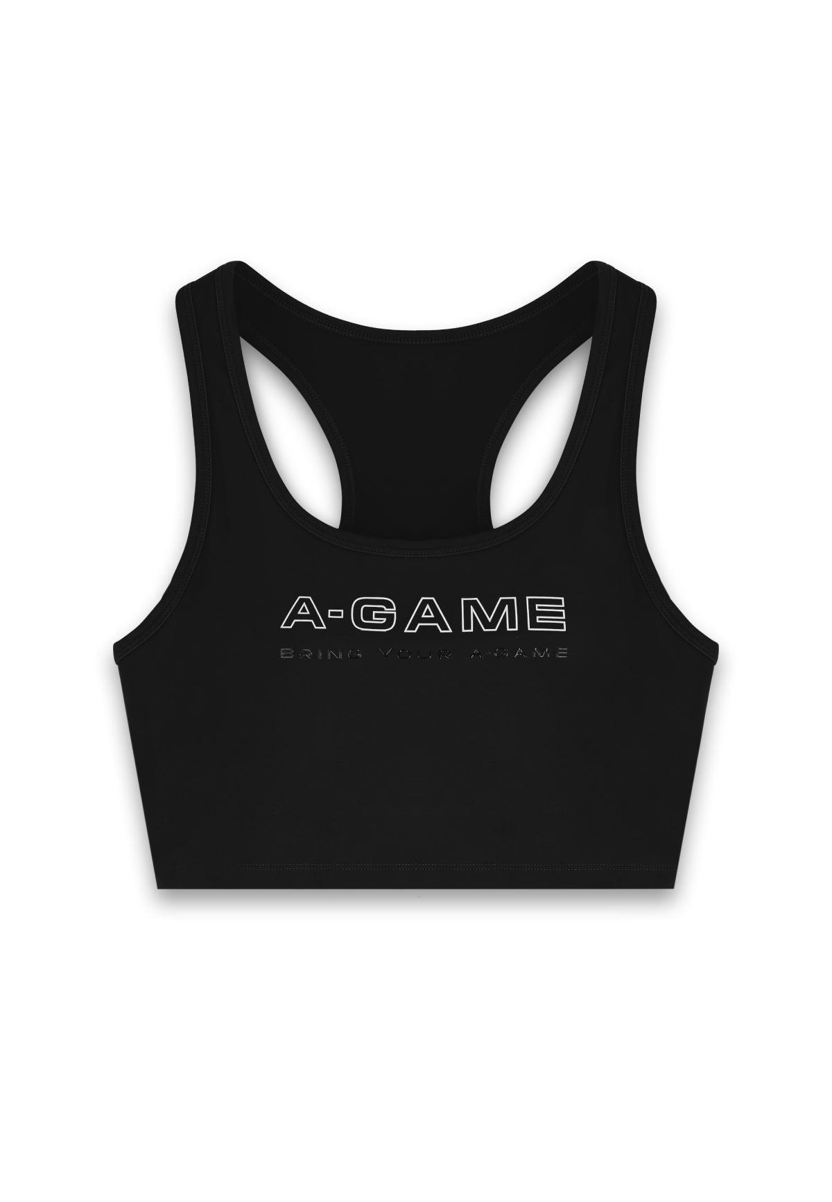 Reggiseno sportivo da donna A-Game con collo quadrato - Nero