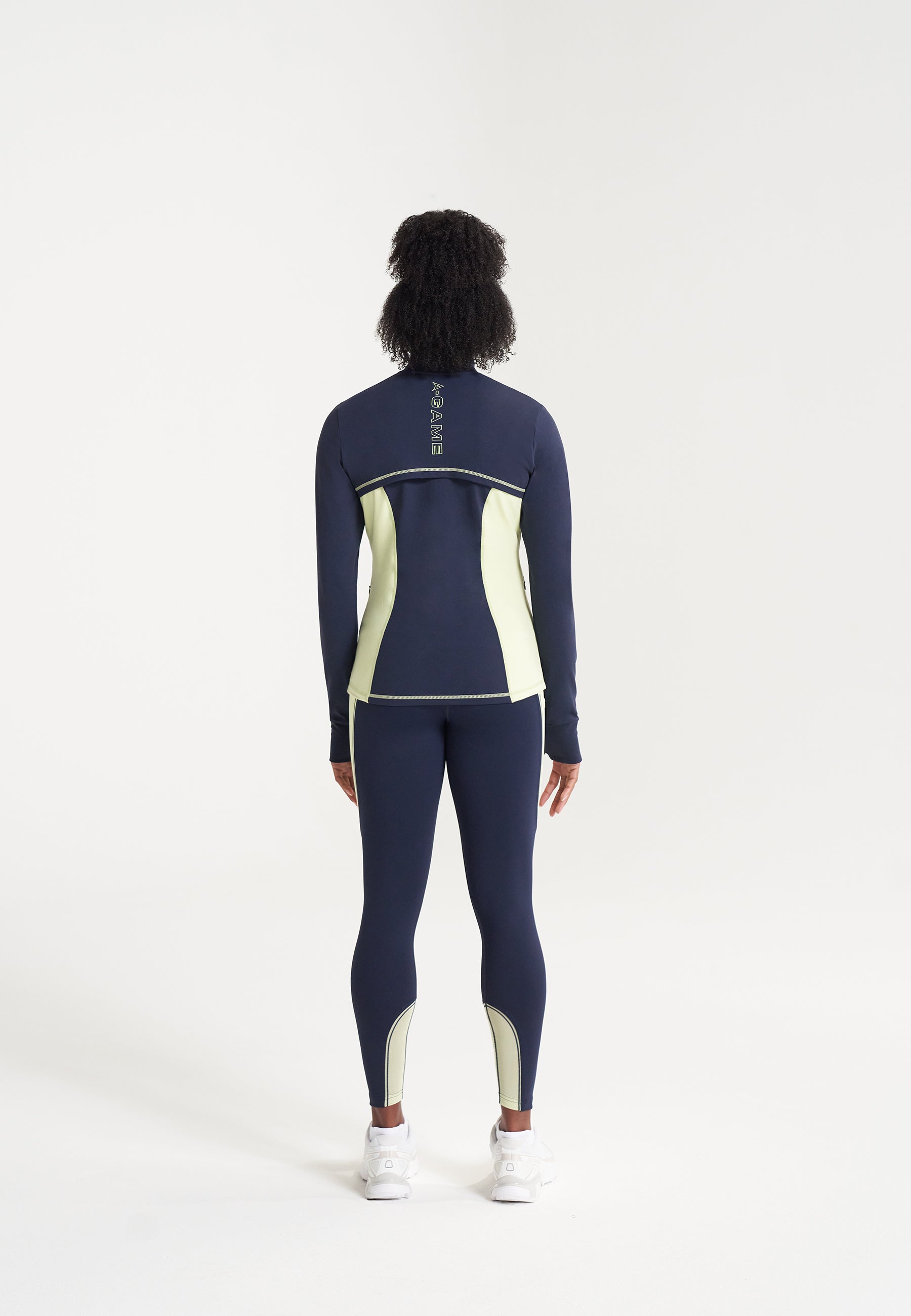 WOMENS A-GAME FITTED THERMAL FLEECE - NAVY/LIME