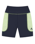 WOMENS A-GAME HIGH RISE BIKER SHORTS - NAVY/LIME