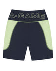 WOMENS A-GAME HIGH RISE BIKER SHORTS - NAVY/LIME