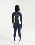 WOMENS A-GAME REFLECTIVE RUNNING LEGGINGS - NAVY/LIME