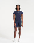 WOMENS A-GAME SHORT SLEEVE TRAINING T-SHIRT - NAVY/LIME